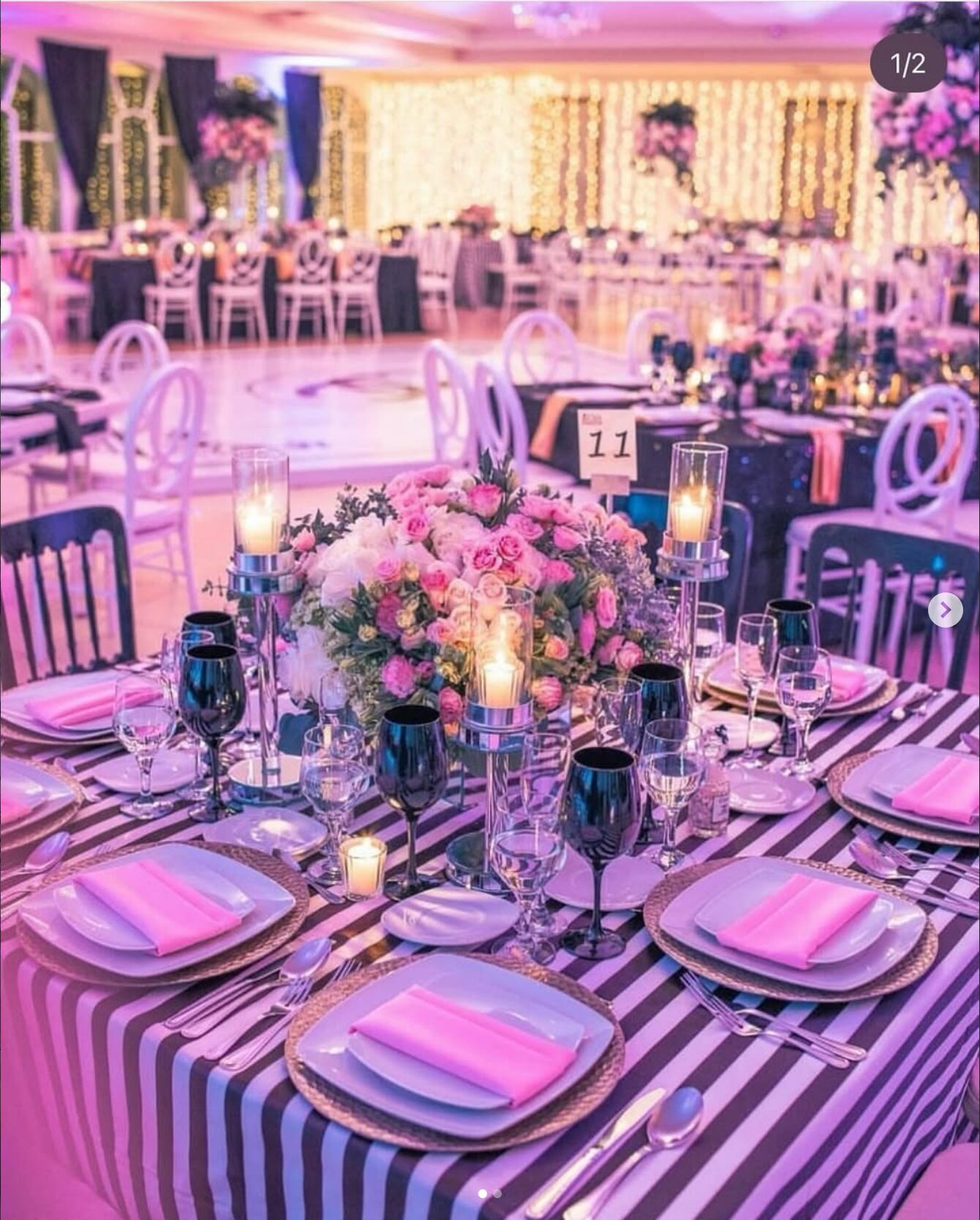 Mesa decorada en tonos rosas por SAGOVIA